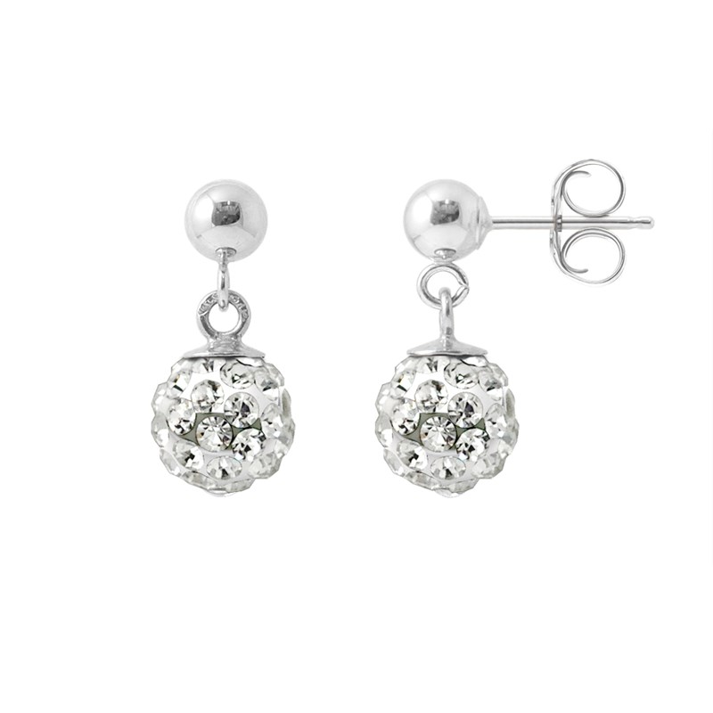Boucles d'Oreilles - Boules cristal blanc - Argent 925