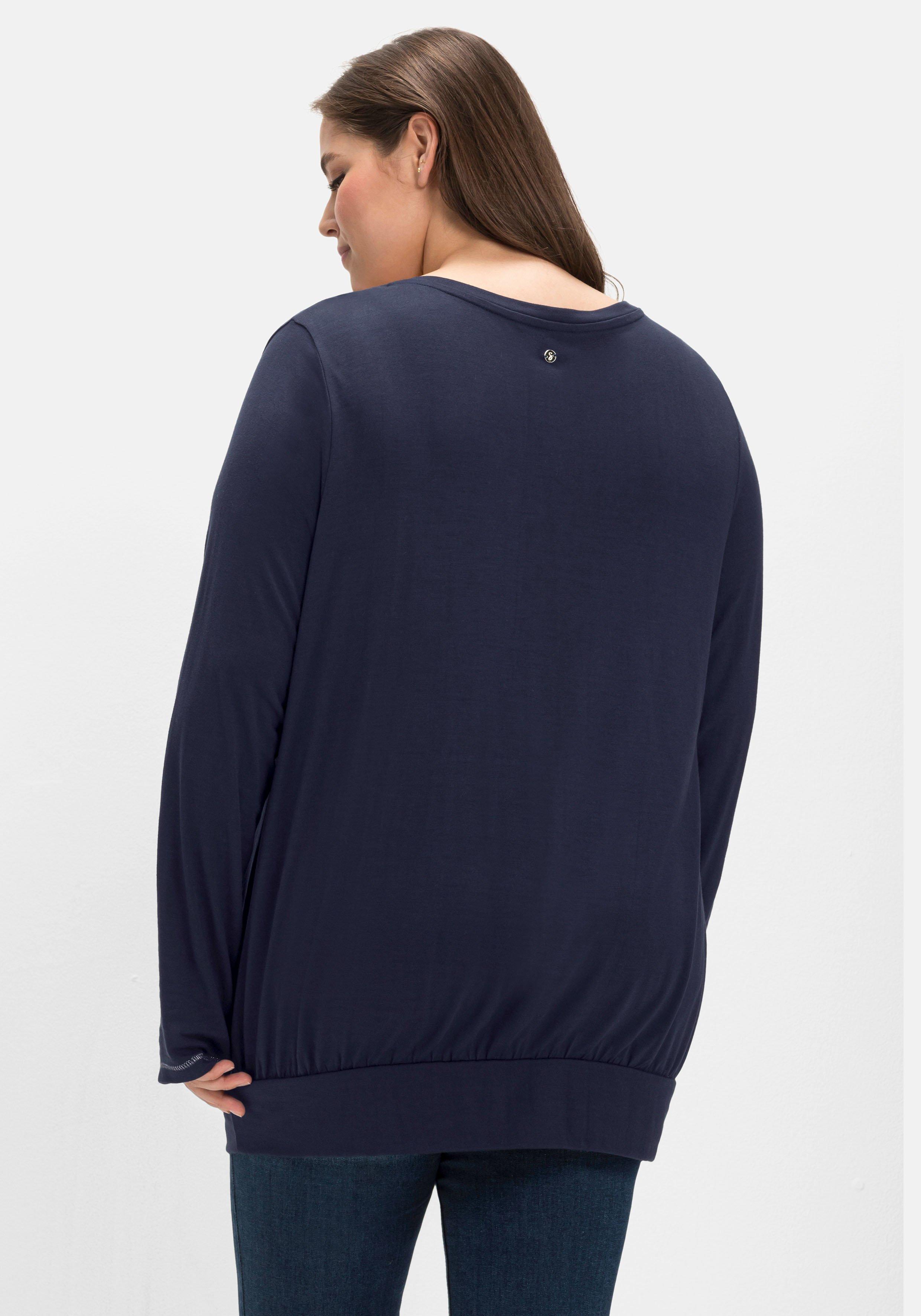 Langarmshirt mit angekräuseltem V-Ausschnitt