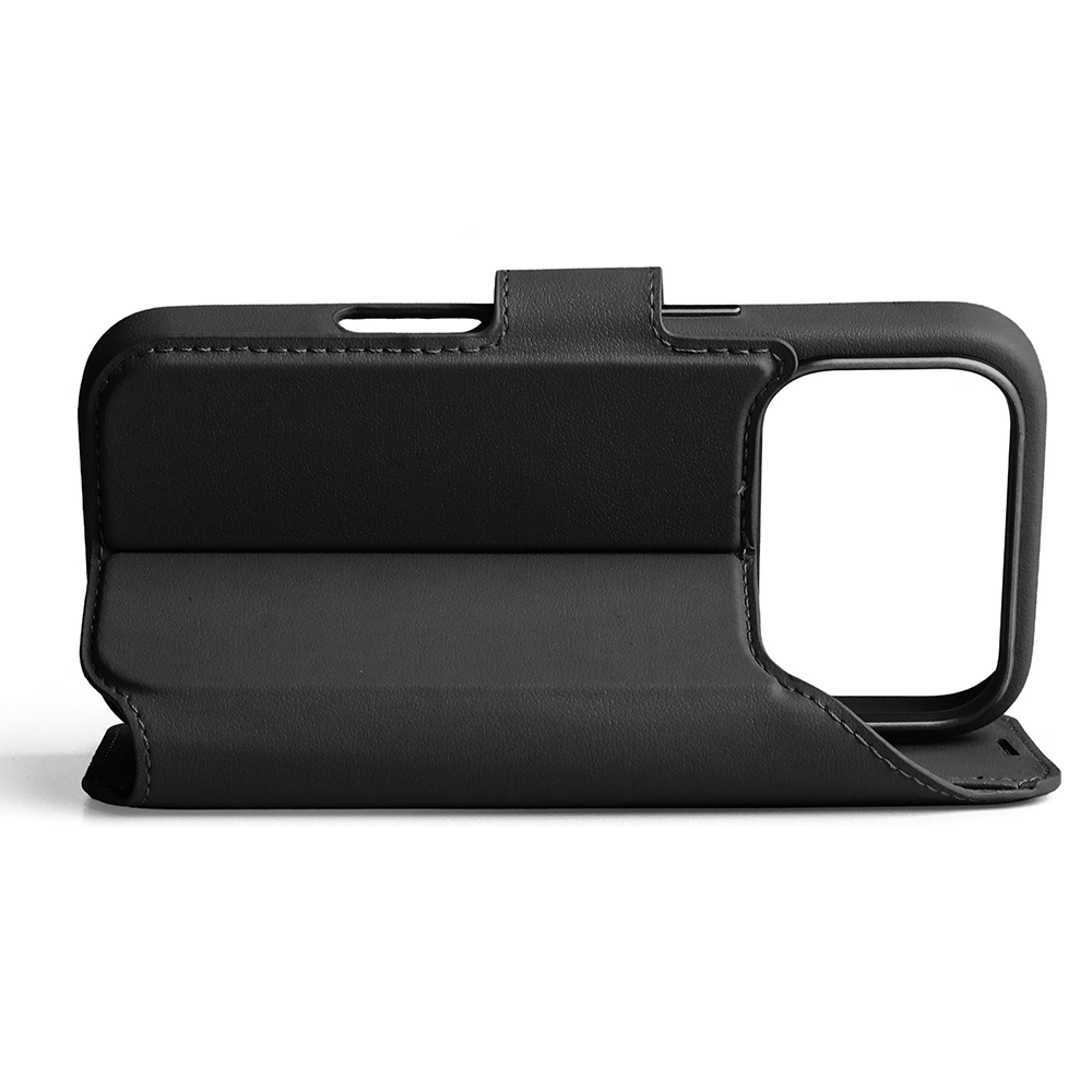 2in1 iPhone 17 Pro MagSafe Vegan Folio Leder Tasche Flip Cover (LLF00003) - Schwarz