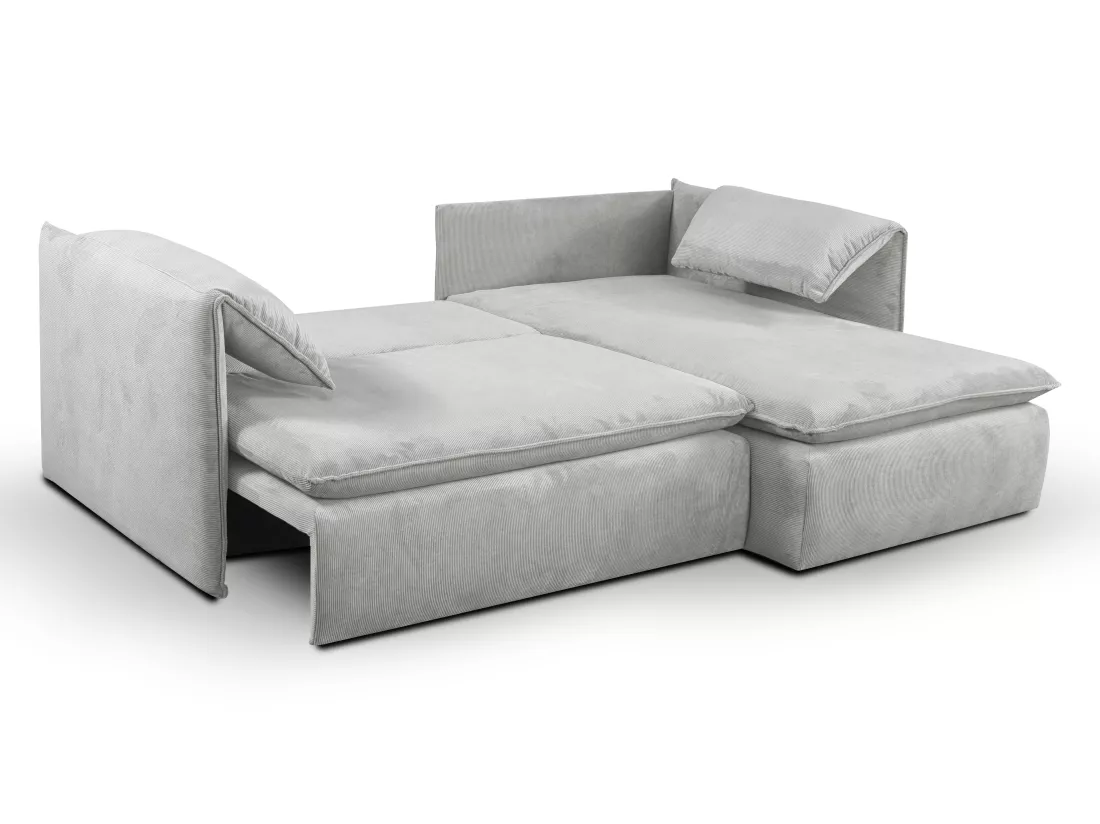 Canapé d'angle droit convertible en velours côtelé gris clair TEODORA