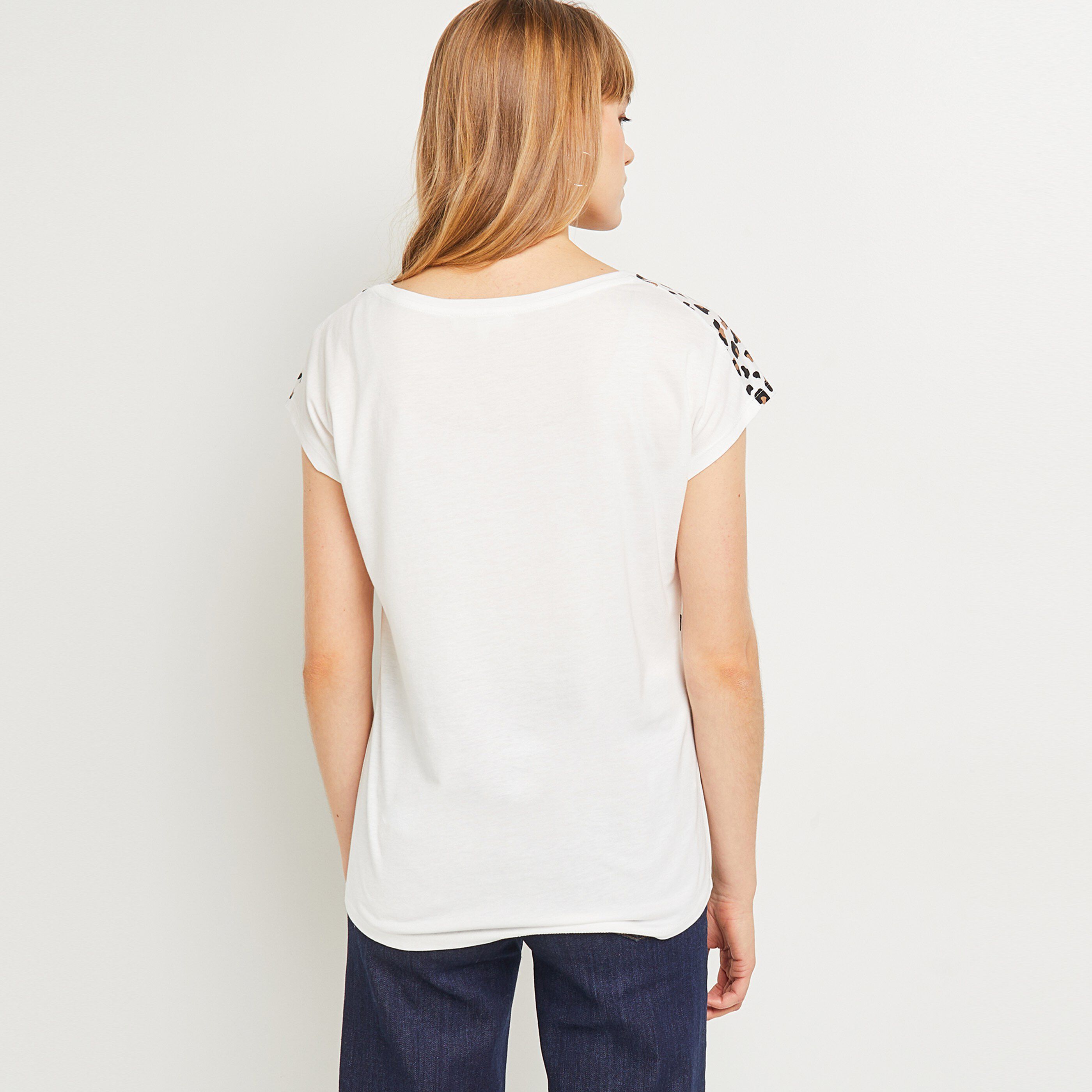 T-Shirt motif léopard femme - BLANC CASSE