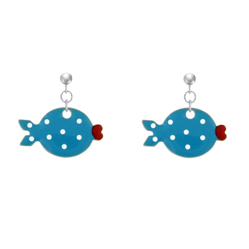 Boucles d'Oreilles Argent Petit Poisson à Pois Emaillée