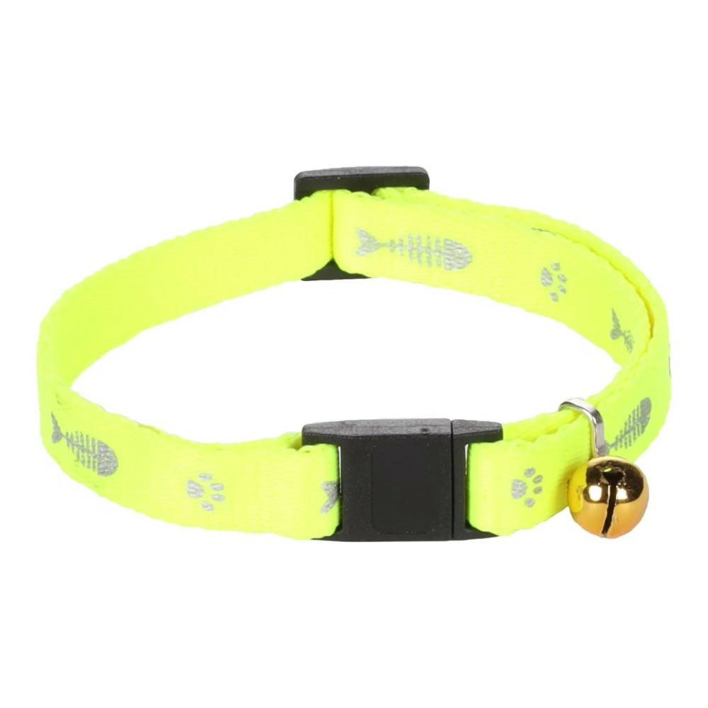 Collier réglable de 20 à 35 cm jaune motif poisson + clochette pour chat