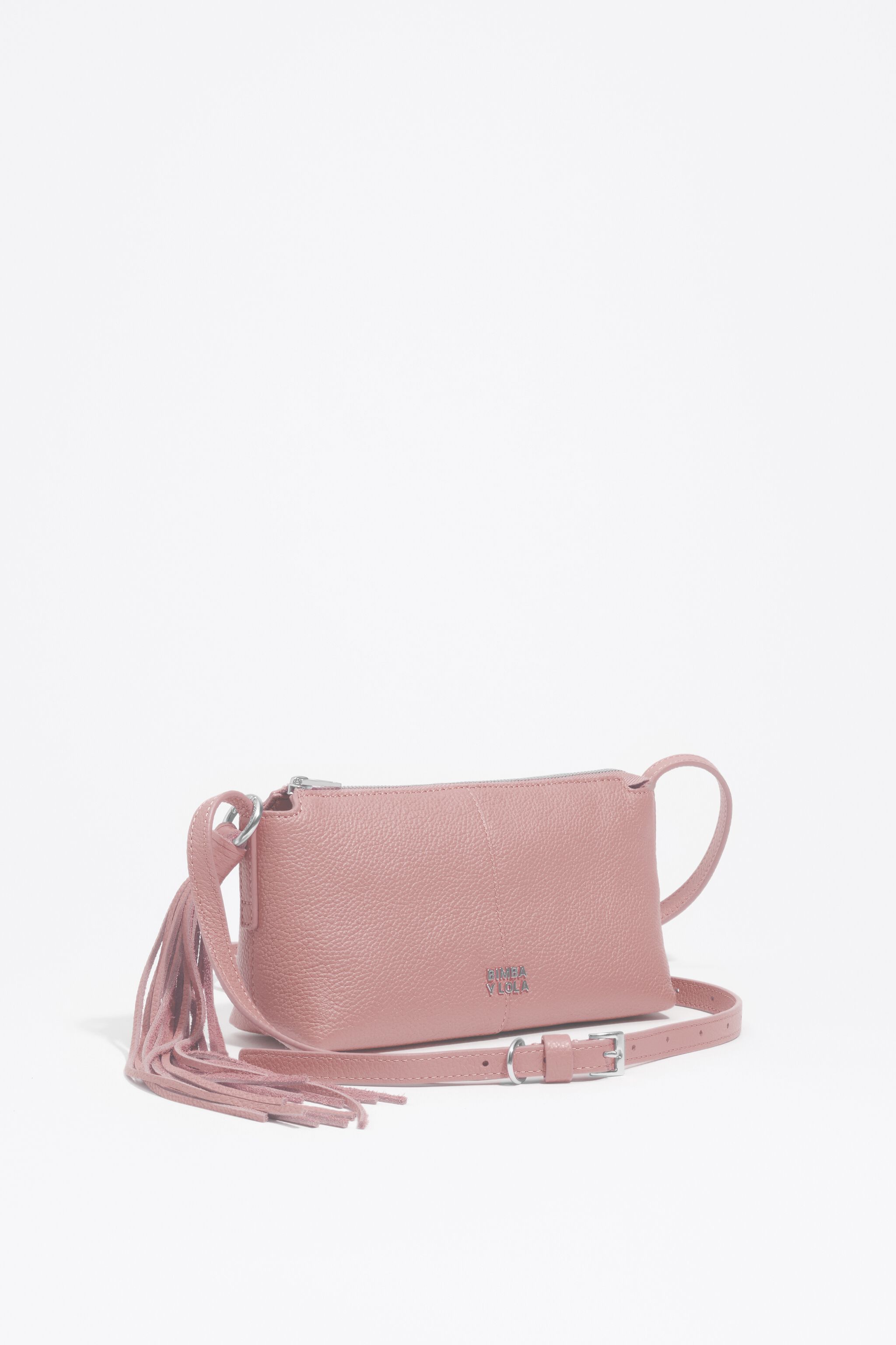 Bolsa transversal mini em couro rosa claro