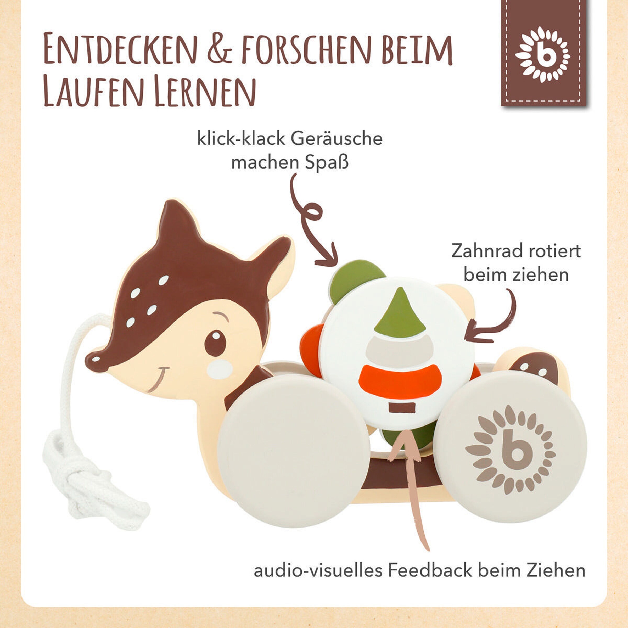 Bieco Nachziehspielzeug Holz Reh - ab 12 Monate Braun