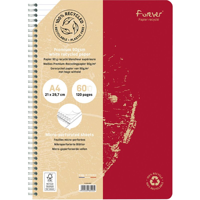 Cahier recyclé Forever Premium A4 - ligné - 120 pages