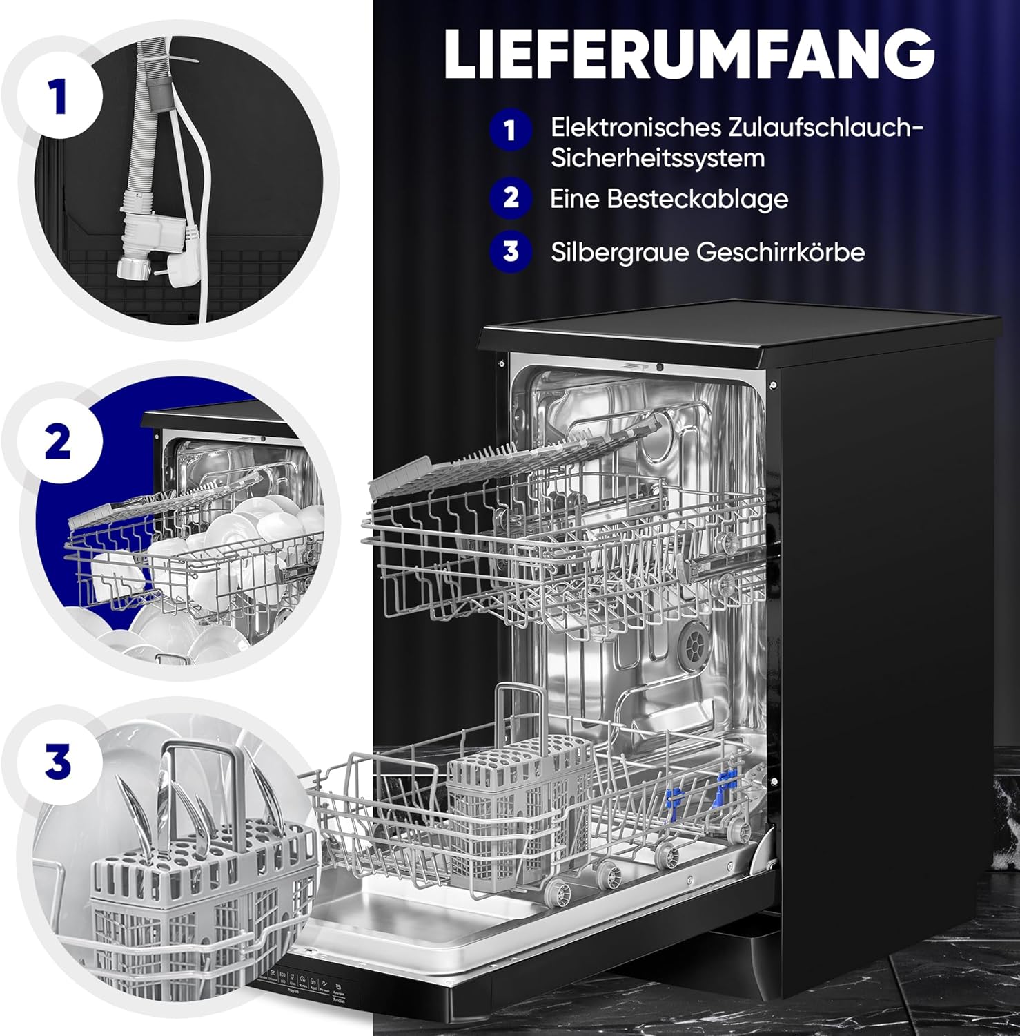 Bomann Geschirrspüler 45 cm, 10 Maßgedecke, Spülmaschine Stand o. Unterbau, 7 Programme & 2 Sprühebenen, Dishwasher mit Startvorwahl, Geschirrspüler unterbaufähig GSP 7418 schwarz