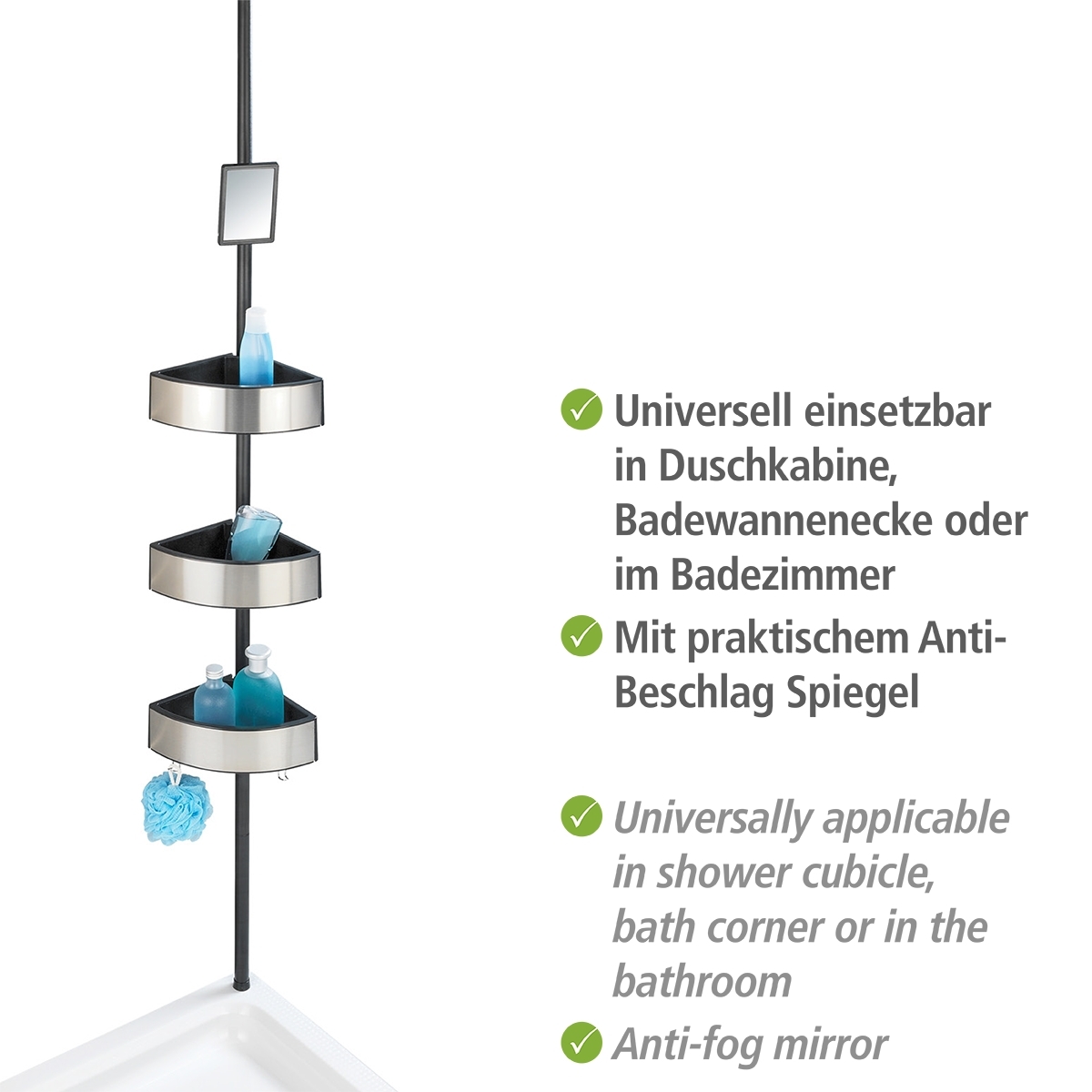Wenko telescopisch doucherek premium big black RVS/zwart