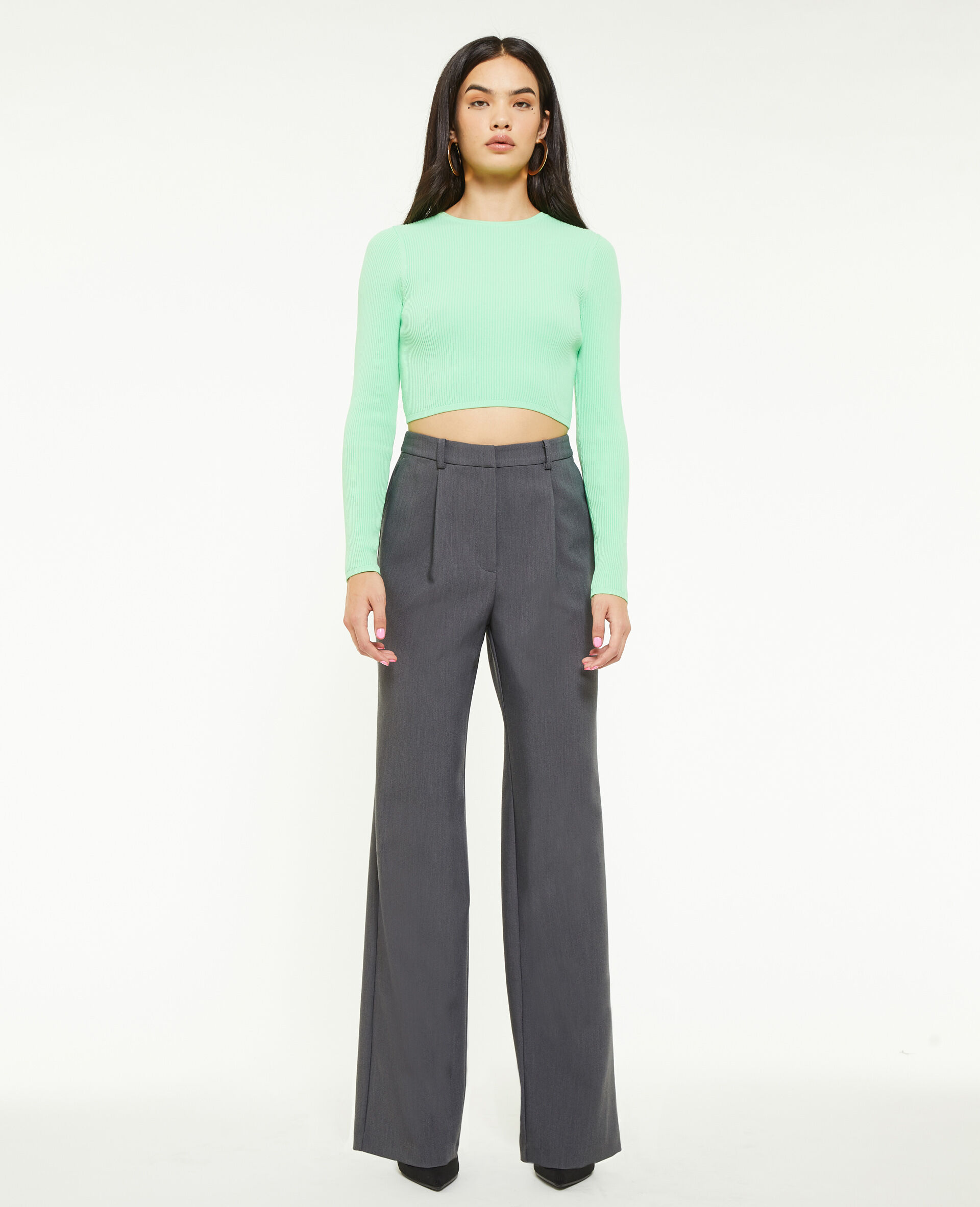 Pantalon droit avec fines rayures - Gris foncé