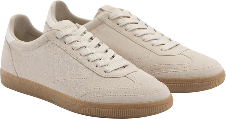 MANGO Canvas leather sneakers Light beige