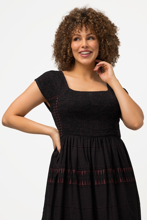 Smok-Maxikleid, Streifen, A-Linie, Carree-Ausschnitt