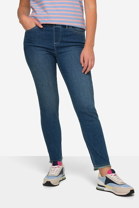 7/8-Slimhose, schmale Passform, 4-Pocket, Fransensaum, mit recyceltem Polyester