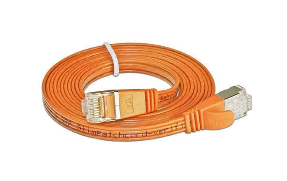 Slimpatchkabel RJ-45 - RJ-45, Cat 6, STP, 7.5 m, OrangeGeschirmtes Twisted-Pair-Kabel (STP) mit Klinkenschutz