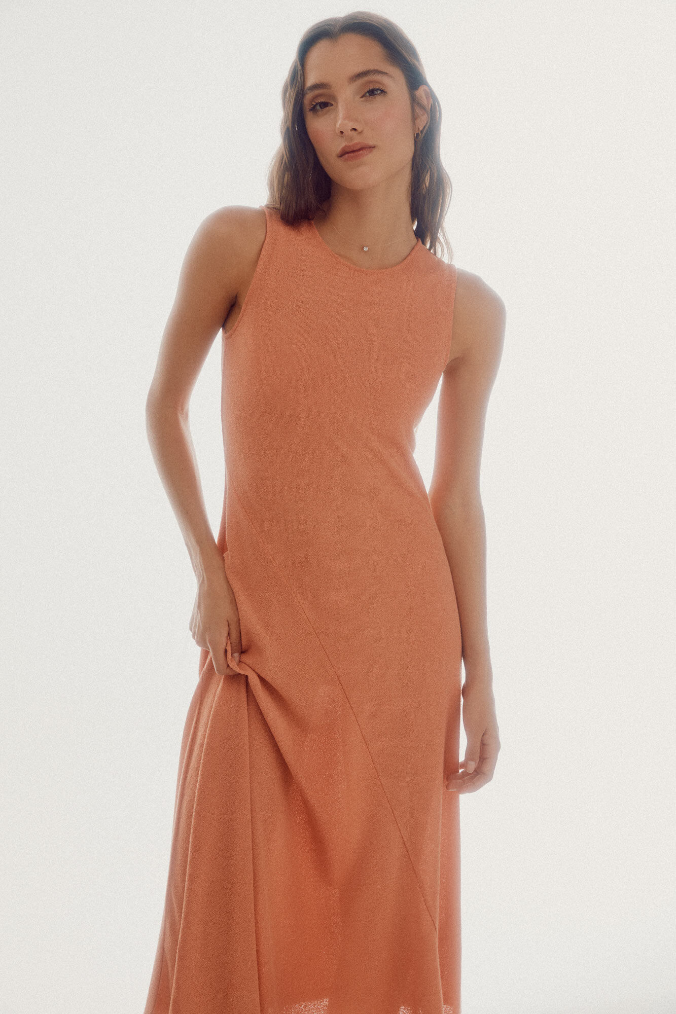 Vestido midi de malha - Laranja