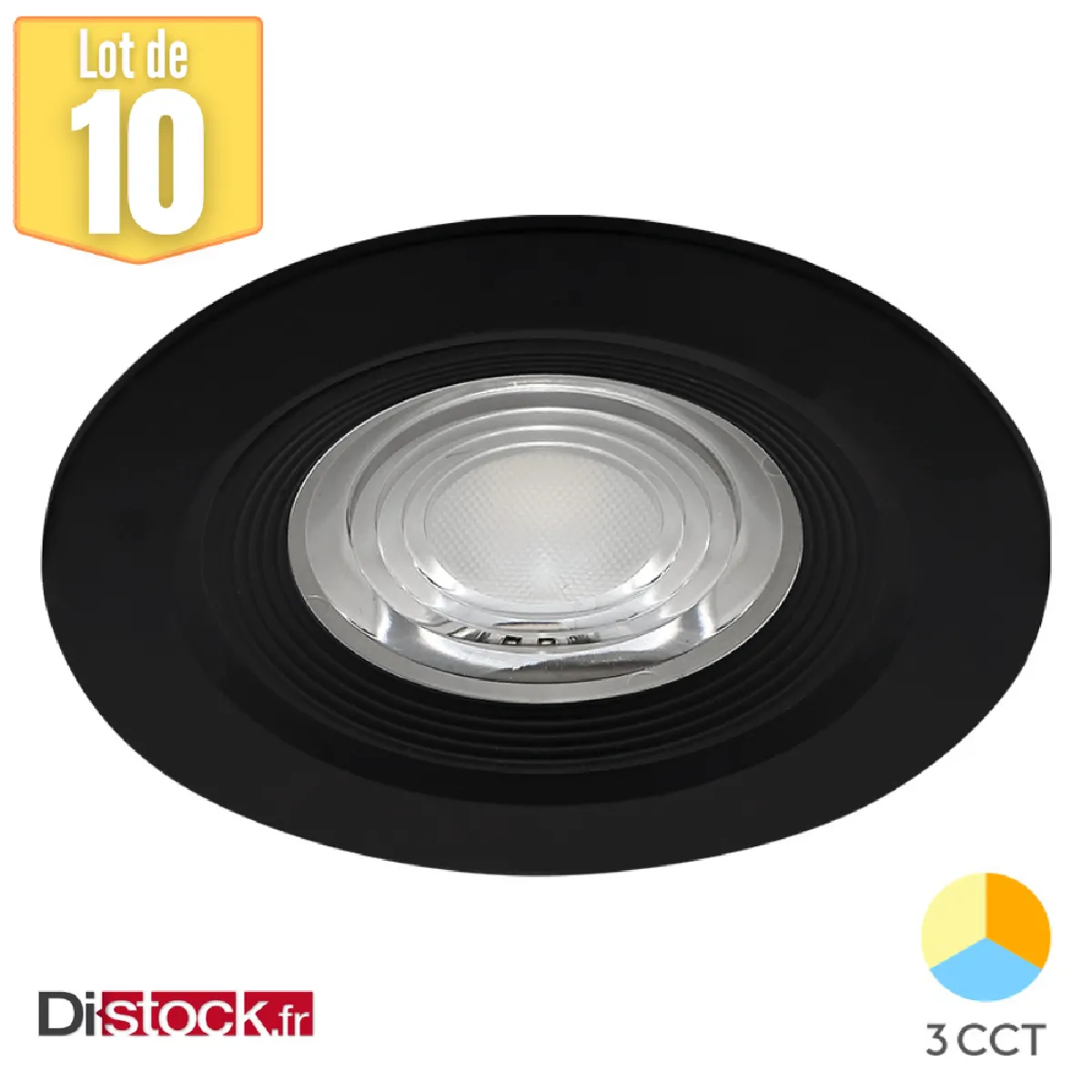 Braytron 10 Spots LED 3en1 Rond 7W - Noir - IP54