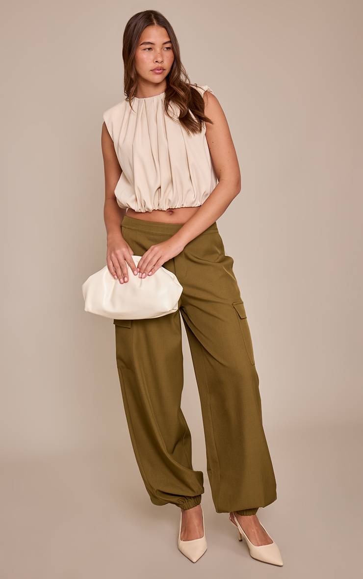Beige Haut Tissé Plissé À Ourlet Bouffant