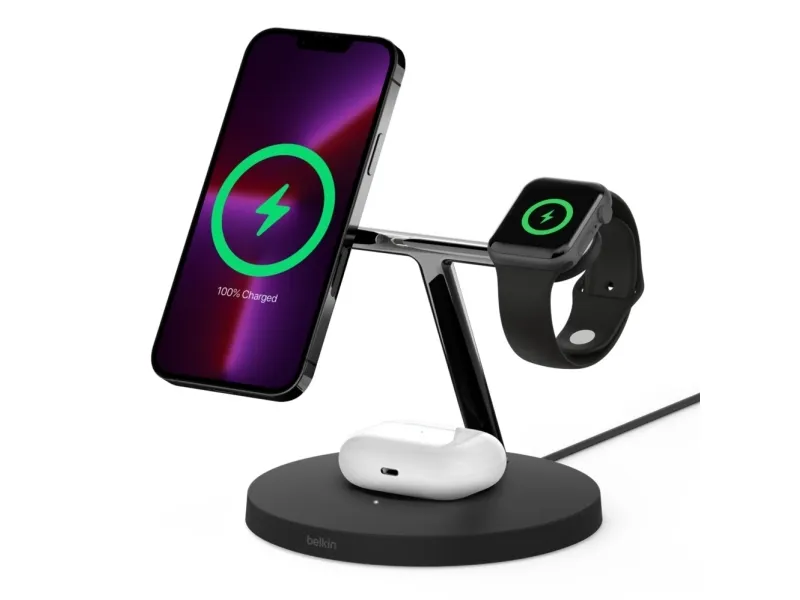 Belkin BoostCharge Pro - Trådløs opladningsstander - med MagSafe   AC-strømadapter - 15 Watt - Fast Charge - sort
