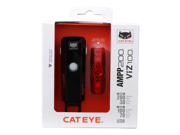 Cateye Ampp/Viz Lygtesæt, 200/100 Lumen