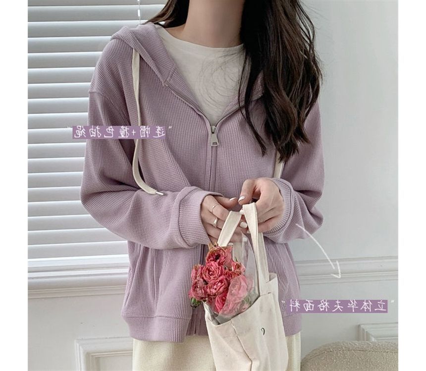 Fabricino - Effen wafel hoodie met rits