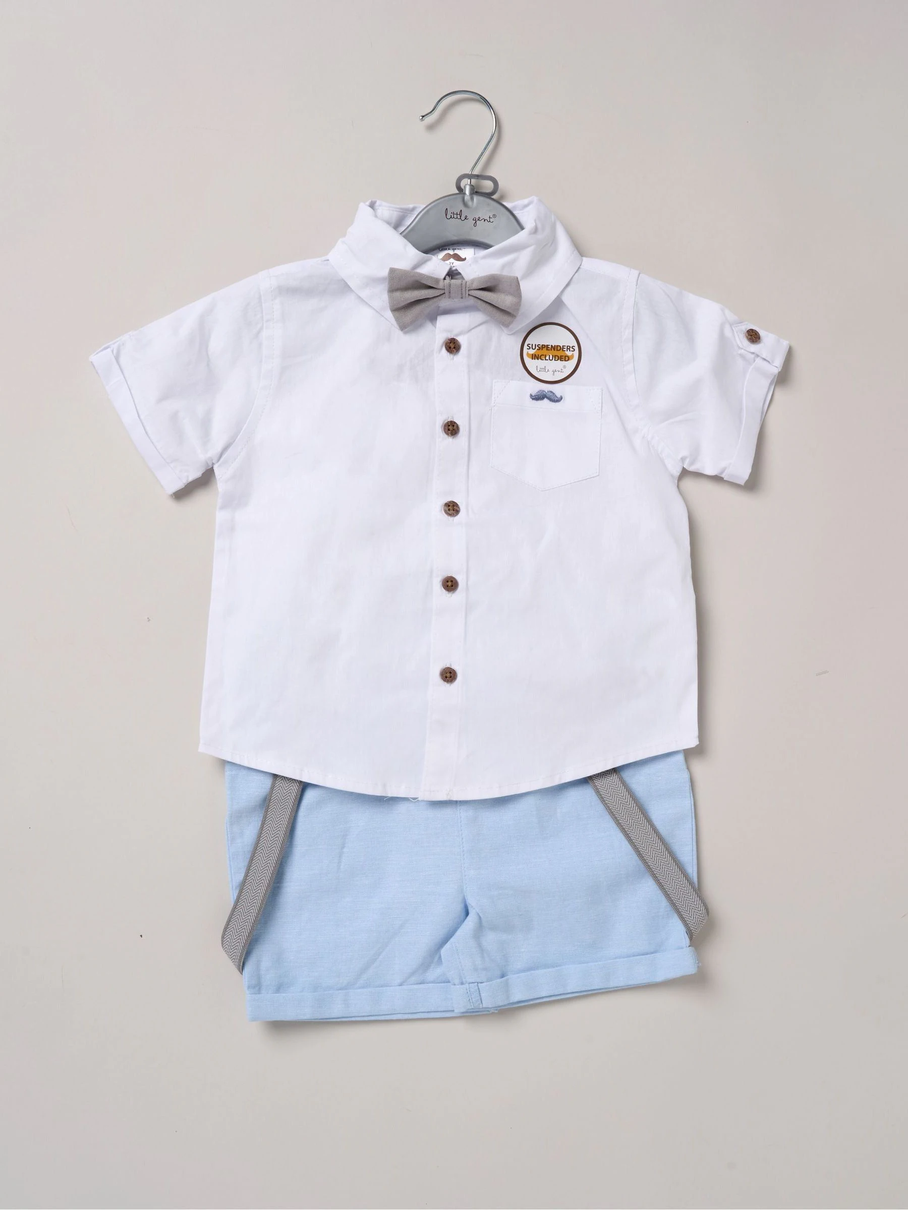 Blauw - Little Gent Shirt Shorts and Braces Outfit Set