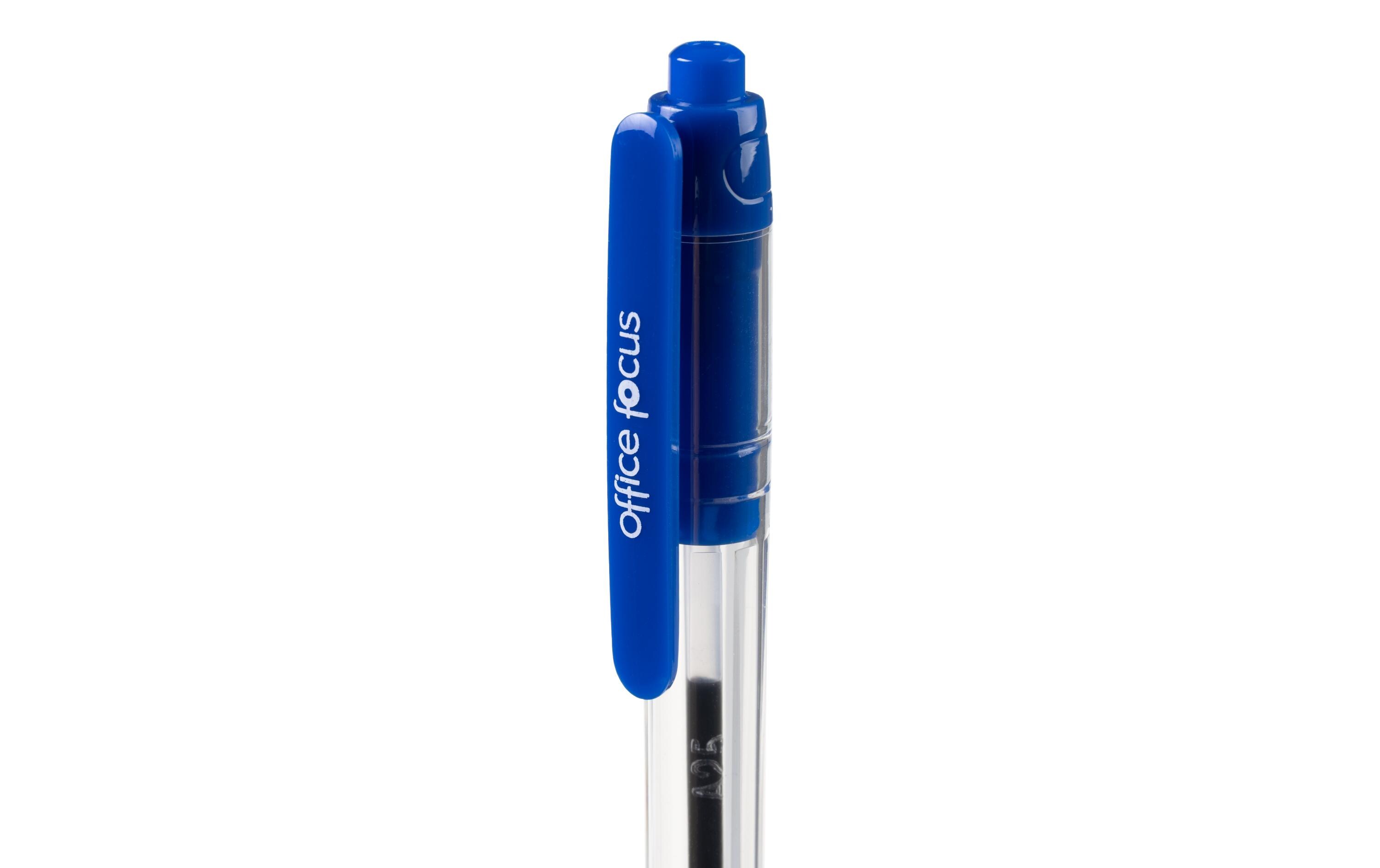 Kugelschreiber Office Focus 1 mm Mine, Blau, 12 StückDruckkugelschreiber mit Clip und weichem Griff