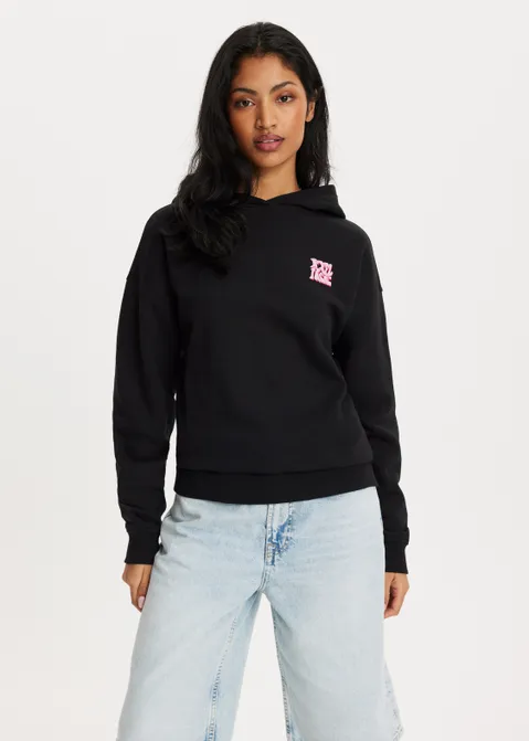 Hoodie met print feel good zwart (ZWART)