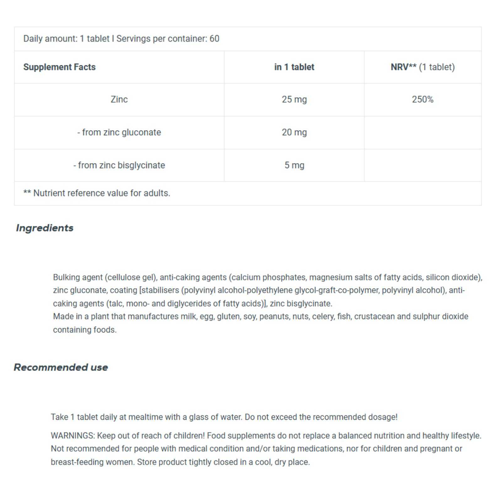 Biotech USA Zinc Duo 60 comprimidos