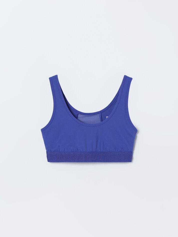 Top esportivo com fita de texto - Azulina