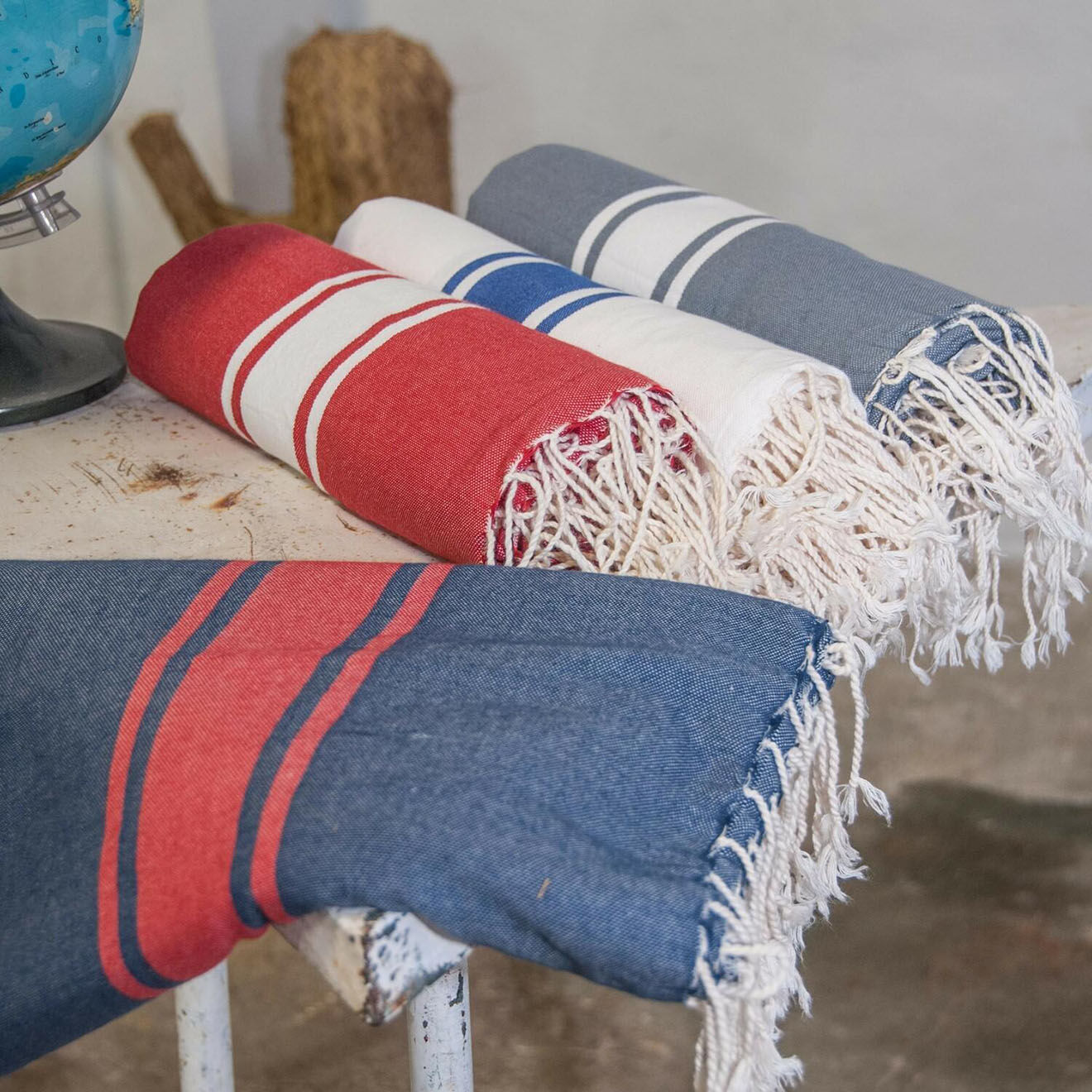 Febronie Fouta Traditionelle St Tropez rouge/blanc - 100x200 cm