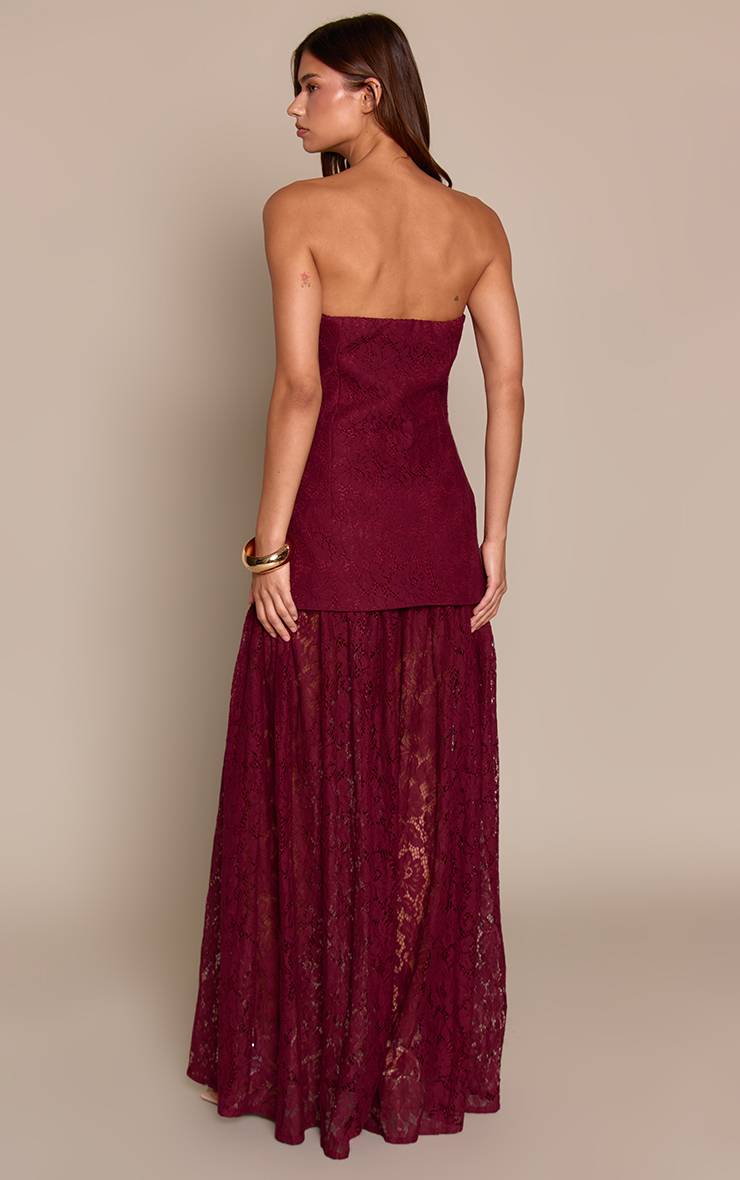 Violet Robe Midaxi Bandeau Avec Empiècement Jupe En Dentelle Transparente