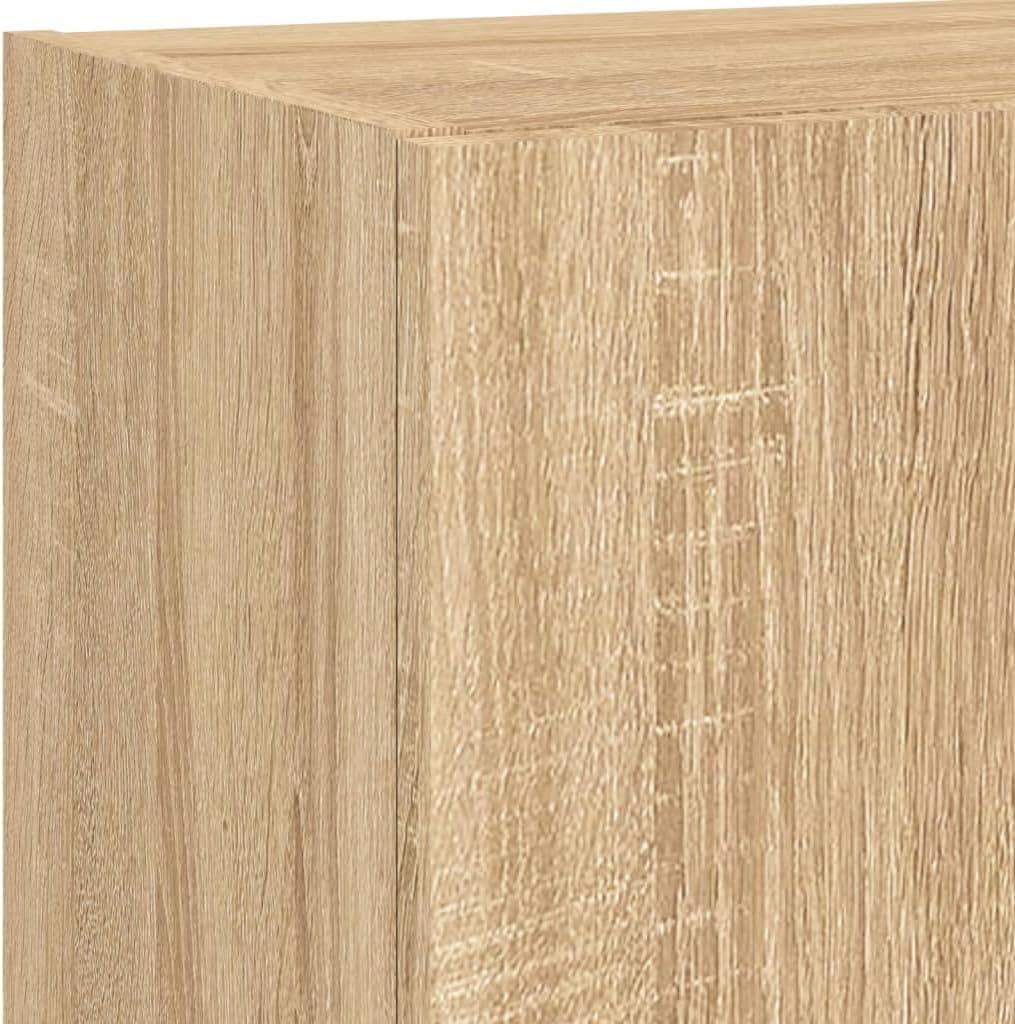 vidaXL Wohnwand 4-TLG., Schrankwand mit viel Stauraum, Anbauwand mit LED-Beleuchtung, Wandmontage Fernsehschrank Wohnzimmer Set Schrank, Sonoma-Eiche Holzwerkstoff