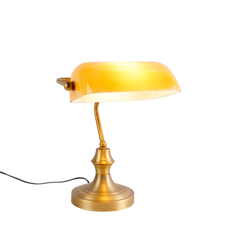 Klassieke notarislamp brons met amber glas - Banker