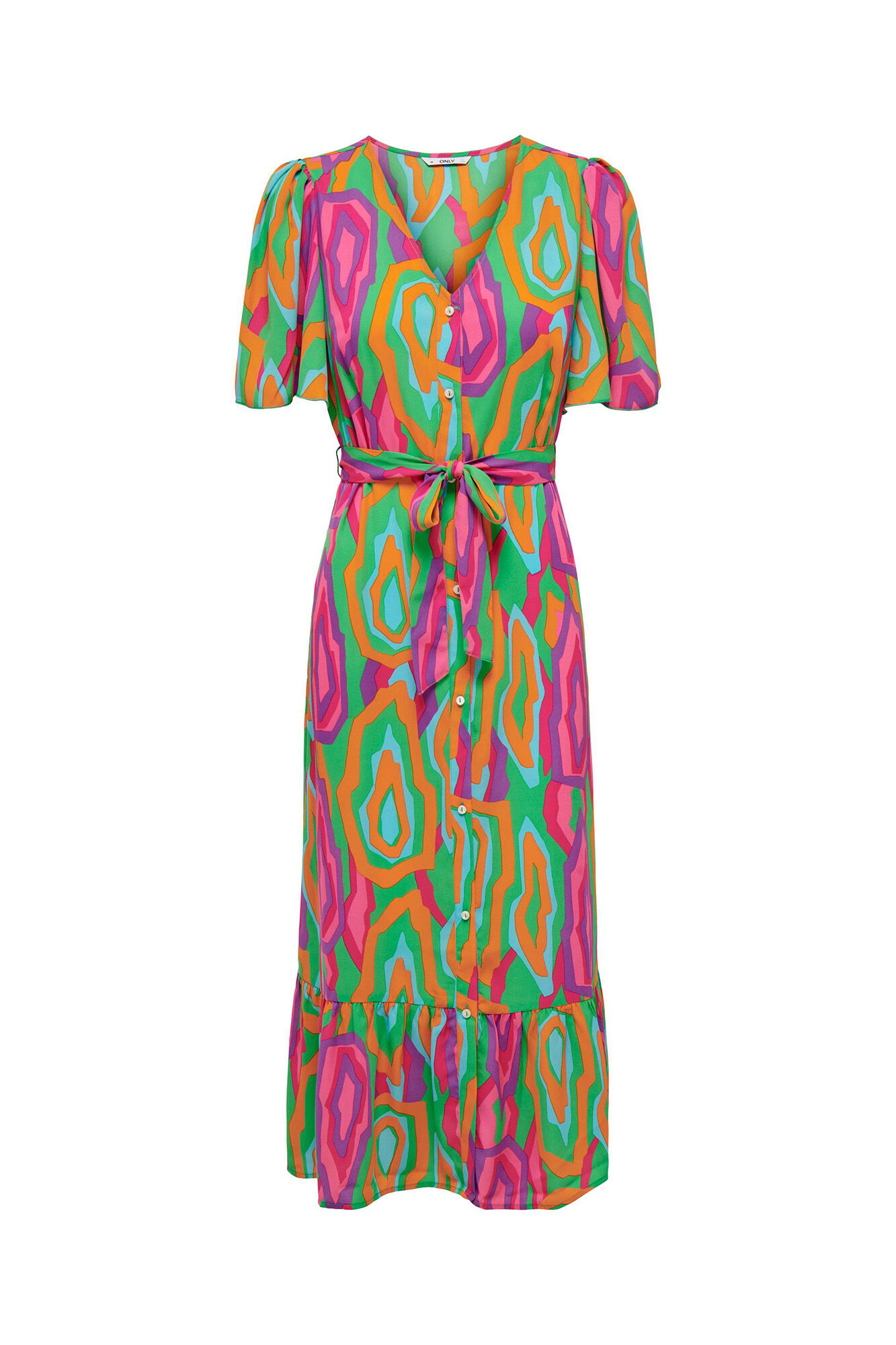 Vestido midi com estampa geométrica