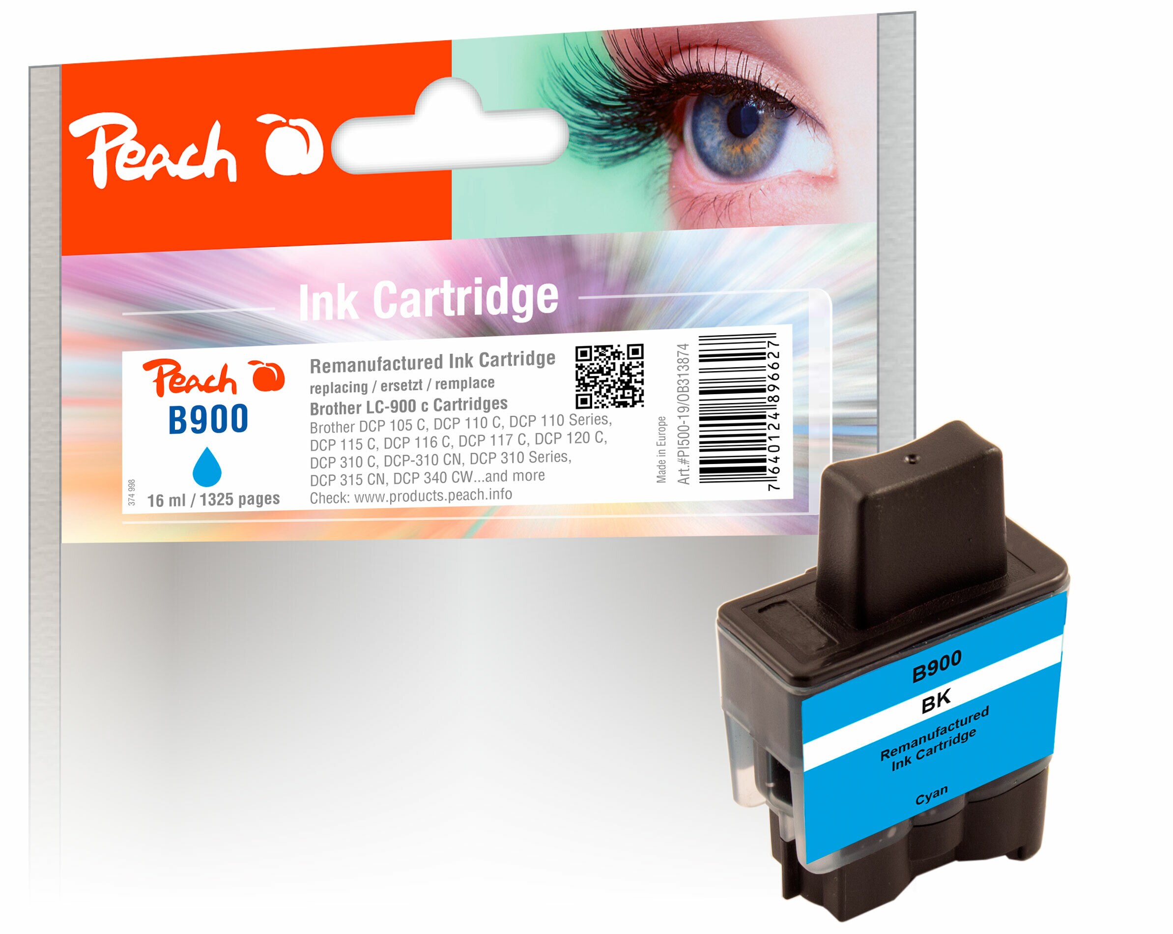Peach B900 C Druckerpatrone cy ersetzt Brother LC-900C für z.B. Brother DCP -105 C, Brother DCP -110 C, Brother DCP -110, Brother DCP -115 C (wiederaufbereitet)