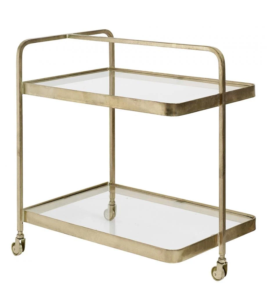 Nordal  Trolley rullebord i messing med glas - 70x50 cm.