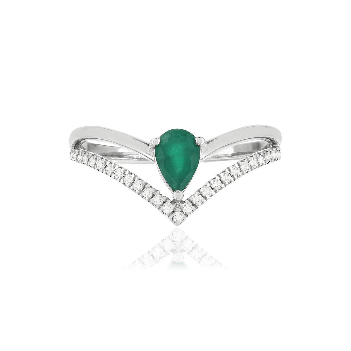 Bague or blanc 750, émeraude, diamants.