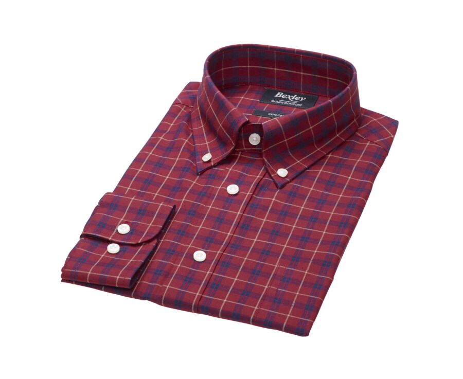 Chemise flanelle rouge sombre à carreaux navy et gold - FARLOW