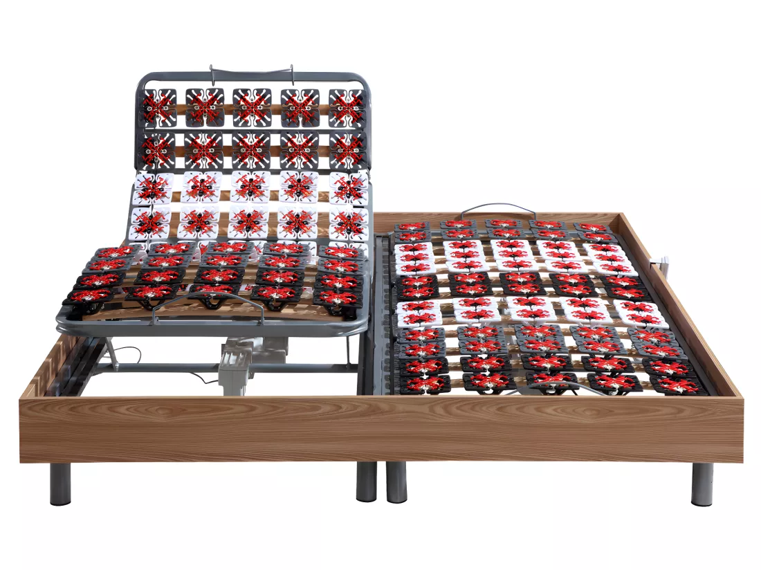 Lit électrique de relaxation tout plots + matelas accueil latex - 2 x 80 x 200 cm - Naturel clair - ETHER de YSMÉE