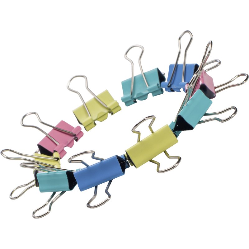 Pince double clip couleur pastel assortie 15 mm - Boîte de 10