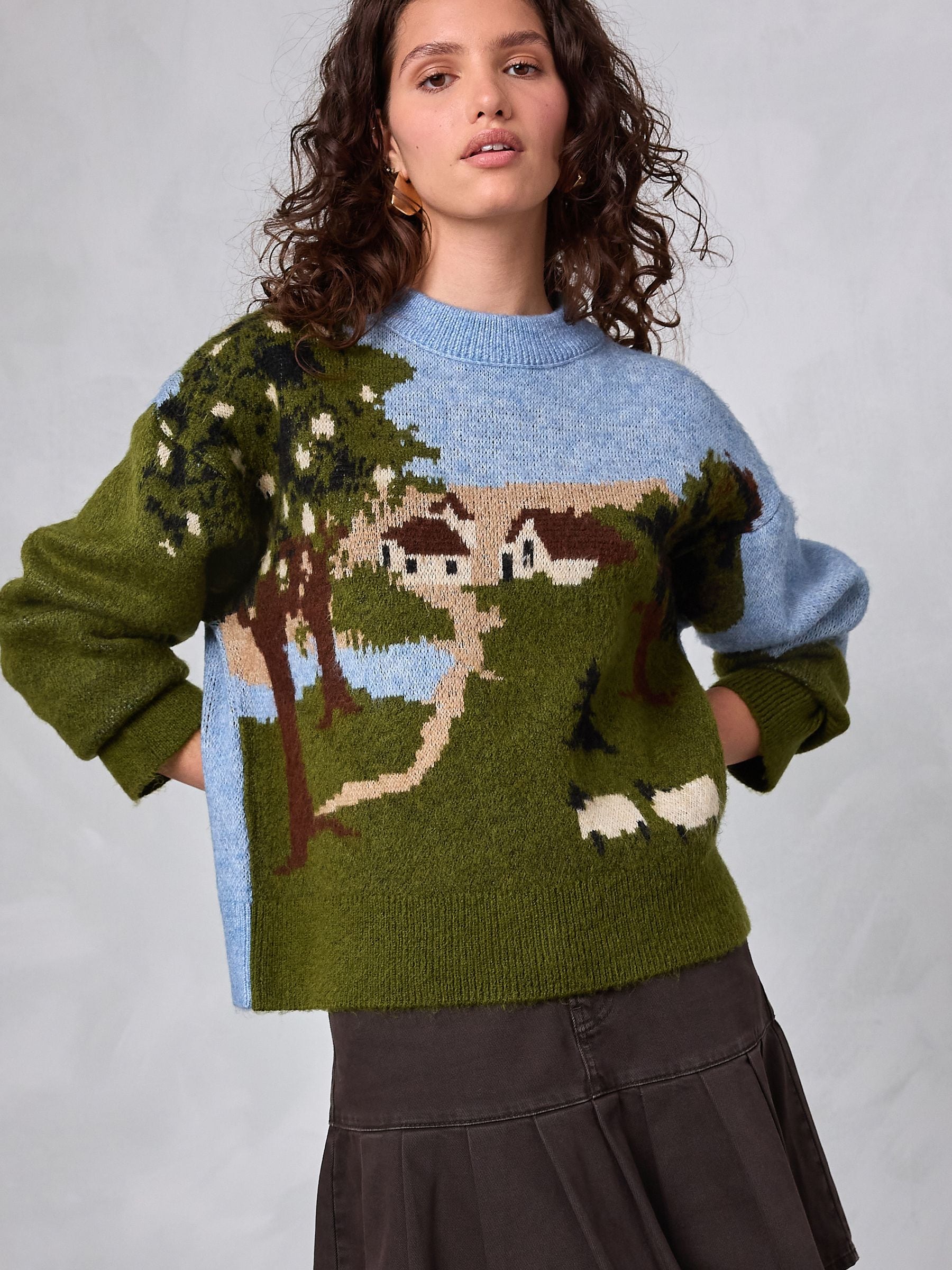 Groen - Landscape Scene Crew Neck Jumper