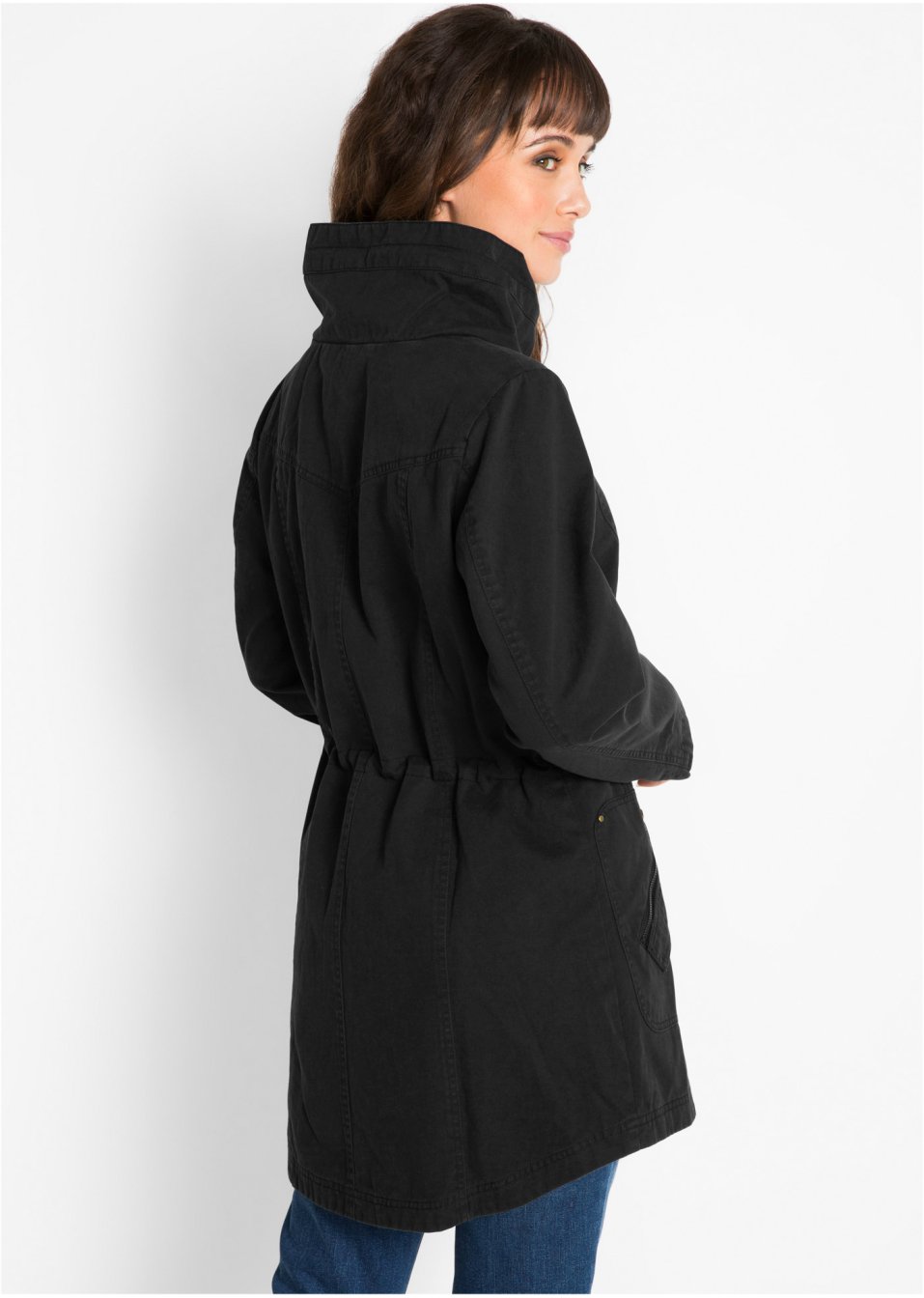 Parka courte en coton avec col montant, cintrée