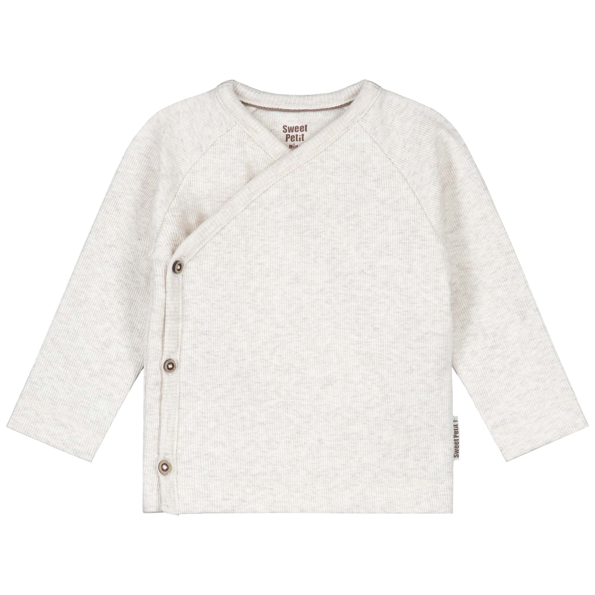Sweet Petit Mini overslagshirt rib lange mouwen effen beige