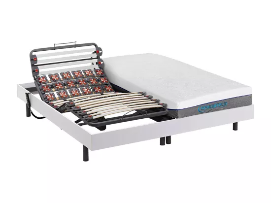 Lit électrique de relaxation lattes et plots + matelas mémoire de forme - 2 x 80 x 200 cm - Blanc - DIONYSOS de YSMÉE