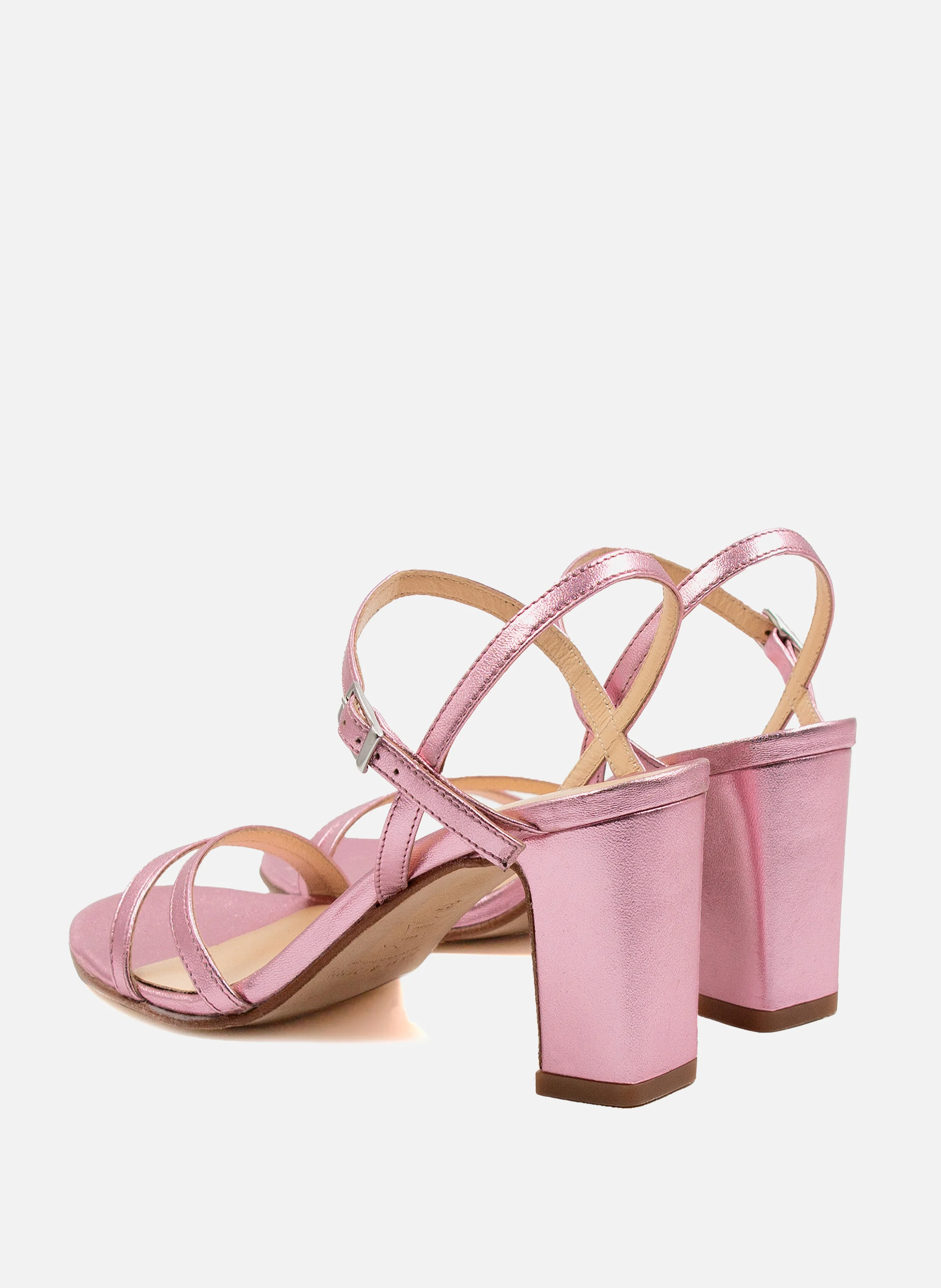 Sandales talon épurées cuir métallisé | Rose