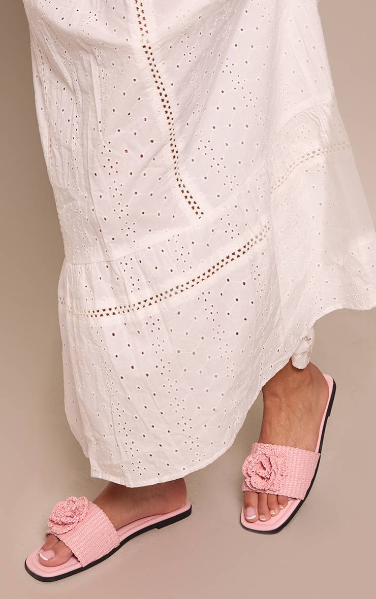 Rose Sandales Mules En Raphia Avec Détail Fleur
