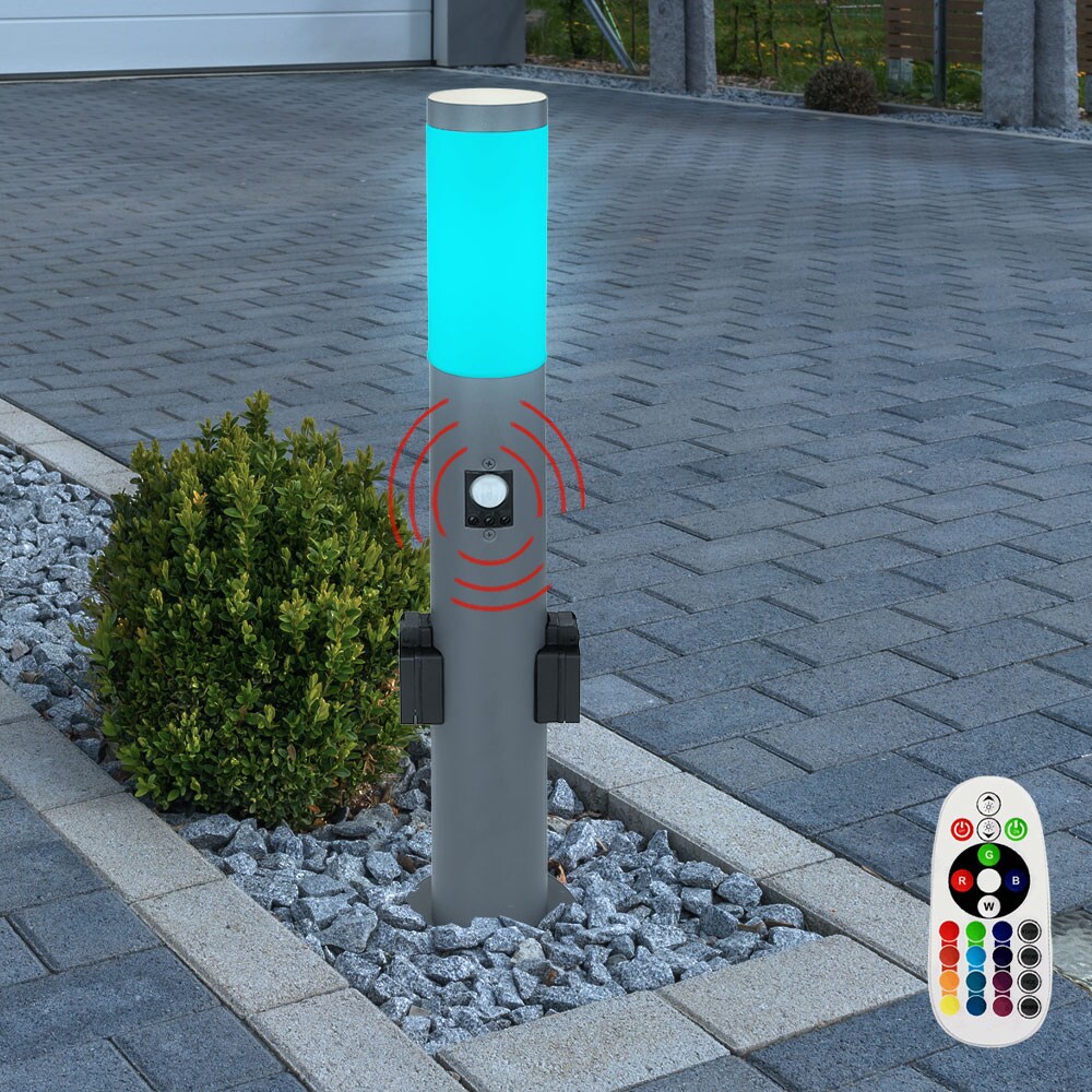 RGB LED Stehleuchte, 2x Steckdosen, Bewegungsmelder, H 60 cm