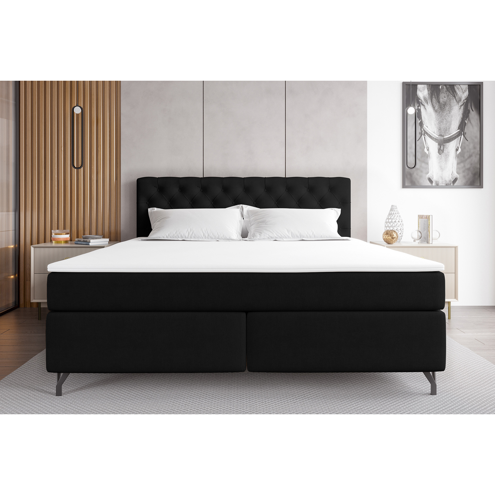 Boxspringbett - schwarz - inklusive Topper - 180x200 cm
