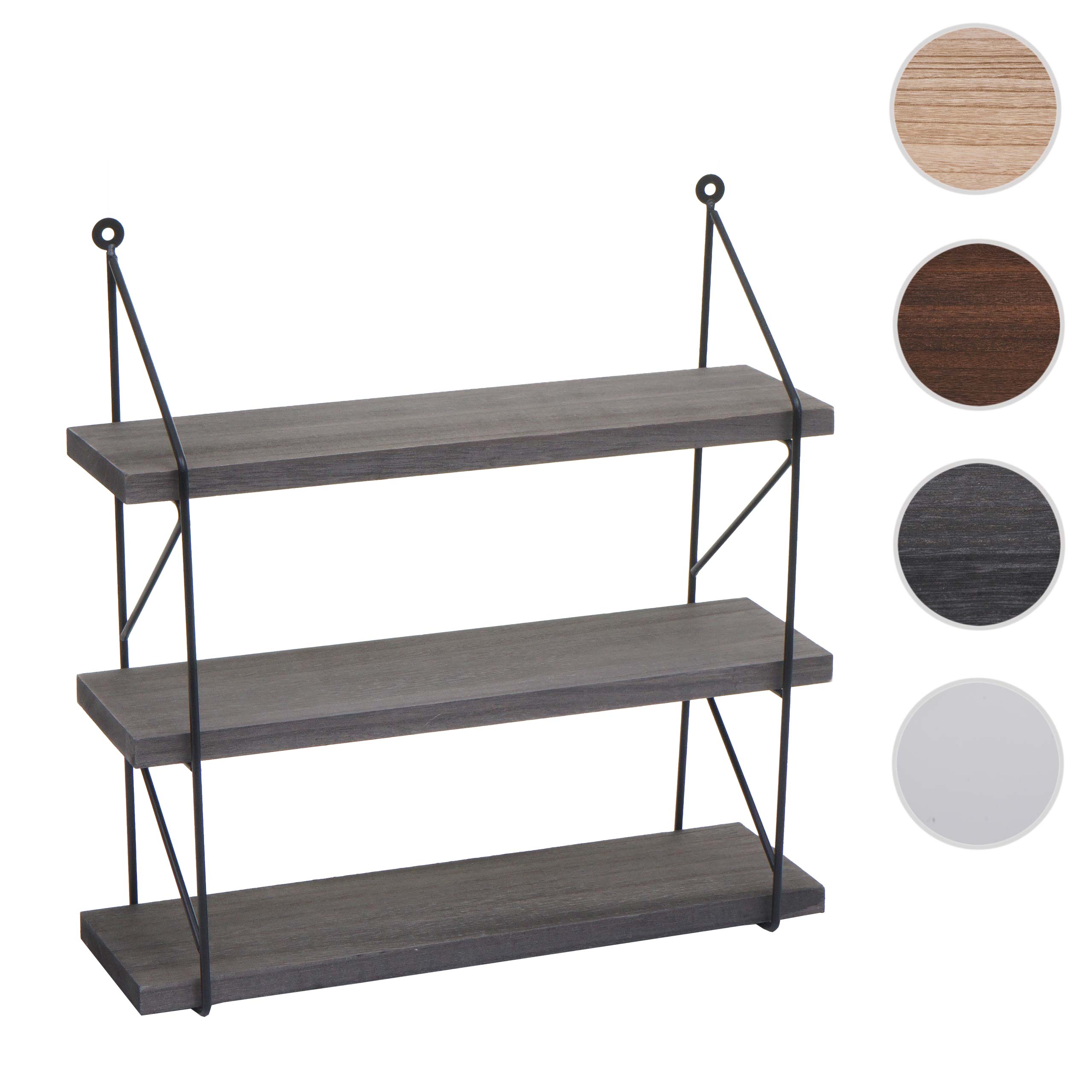 Wandregal MCW-K78, Hängeregal Schweberegal Regal, 3 Regalböden Metall Massiv-Holz Industrial 40x40x13cm ~ dunkelgrau