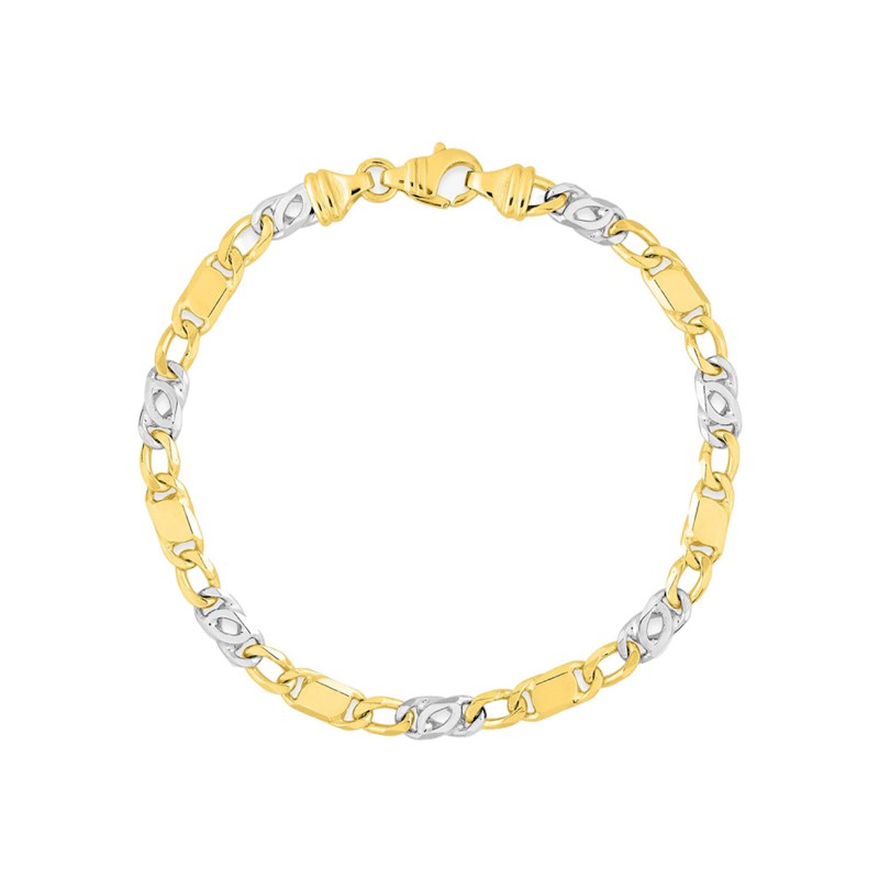 Bracelet homme 18 cm - Bicolore - Or 18 Carats - Largeur 4 mm
