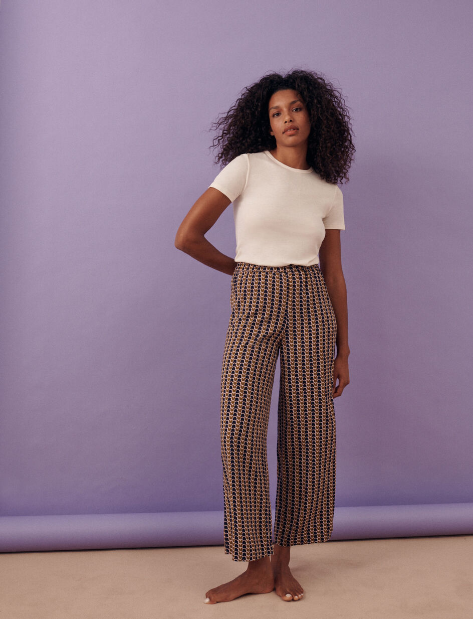 Pantalon - geo bourgeon rose creme